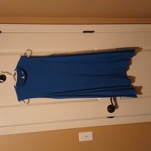 Blue mock neck, flowy dress
